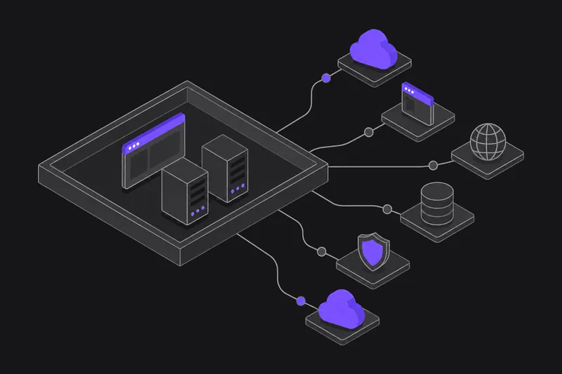 Un périmètre audité, fermé sur lui-même, d’où partent des liaisons vers des services cloud, une application, un domaine et une base de données restés hors du cadre.